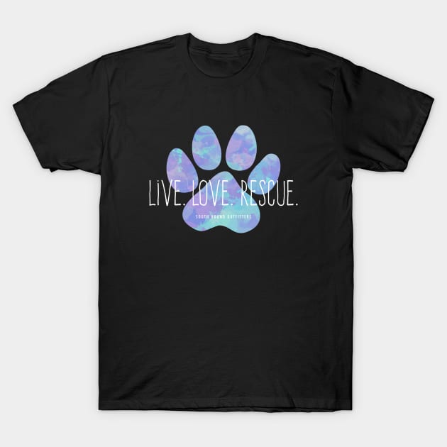 Live Love Rescue Blue Dog Paw T-Shirt by cottoncanvas